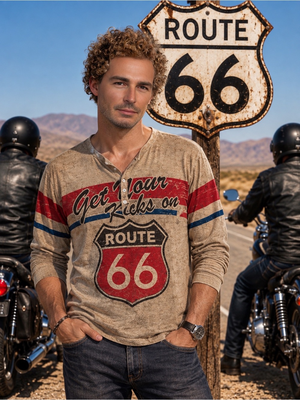 “Get Your Kicks On Route 66” long-sleeved light top - perfect condition - nice!